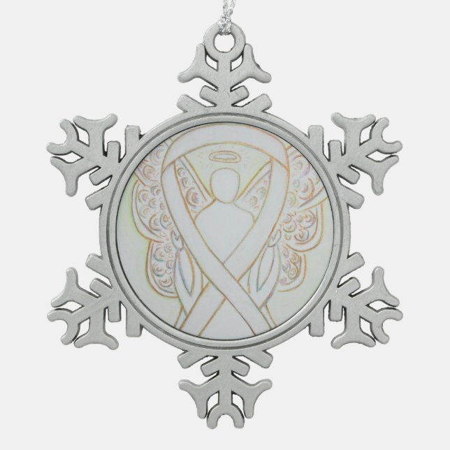 Ornement Flocon De Neige Ange de ruban de la conscience blanche Customisé (Devant)