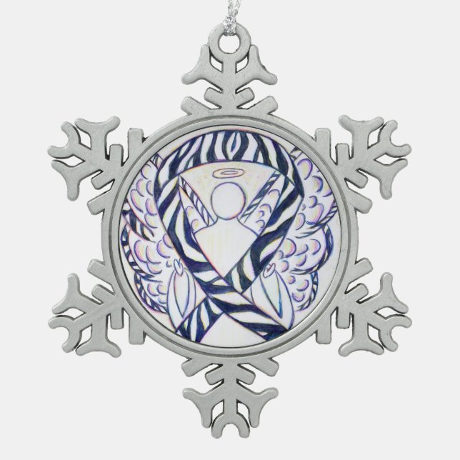 Ornement Flocon De Neige Ange du ruban de sensibilisation Zebra (Devant)