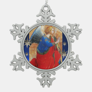 ORNEMENT FLOCON DE NEIGE ANGE EN ROUGE, OR, BLEU AVEC ÉTOILES DE DIAMONT