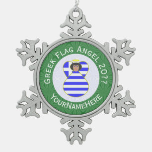 Ornement Flocon De Neige Ange grec drapeau de Noël personnalisé cheveux noi