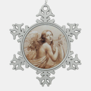 Ornement Flocon De Neige ANGE JOUE LA LYRE SUR LES NUAGES brun