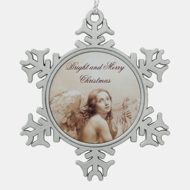 Ornement Flocon De Neige ANGE JOUER LYRA SUR LES NUAGES Brown (Devant)