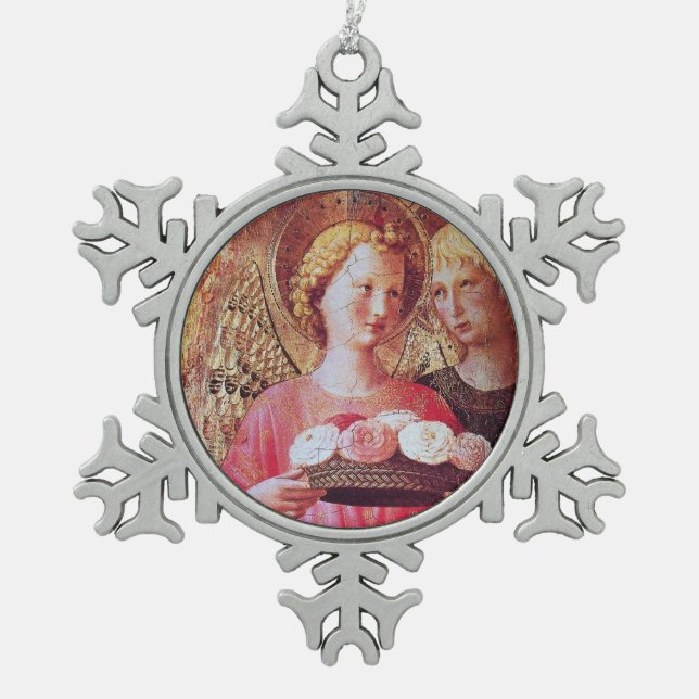 ORNEMENT FLOCON DE NEIGE ANGEL AVEC ROSES (Devant)