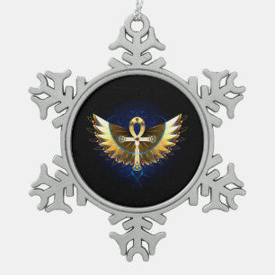 Ornement Flocon De Neige Ankh or avec ailes