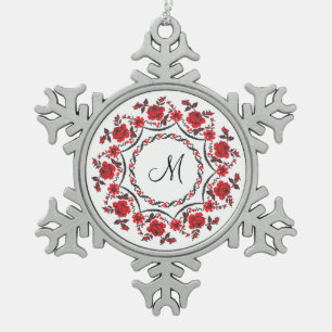 Ornement Flocon De Neige Anneau rose Monogramme personnalisé initial