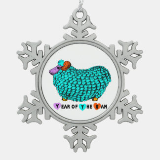 Ornement Flocon De Neige Année du bélier Turquoise Funny Sheep