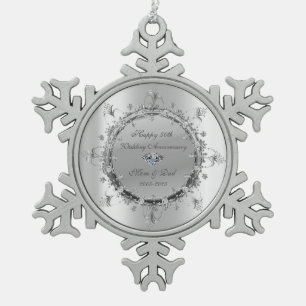 Ornement Flocon De Neige Anniversaire du Mariage cool Silver Floral