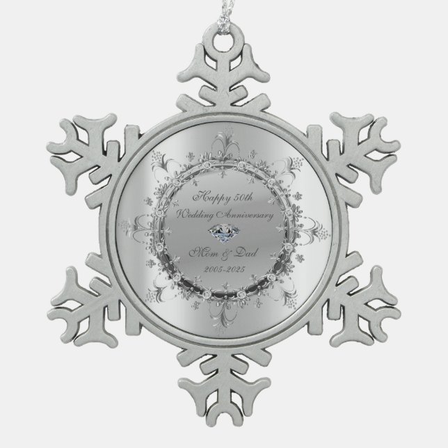 Ornement Flocon De Neige Anniversaire du Mariage cool Silver Floral (Devant)