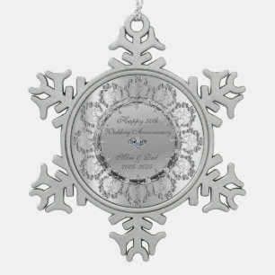 Ornement Flocon De Neige Anniversaire Mariage des tourbillons floraux argen