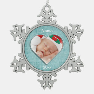 Ornement Flocon De Neige Aqua Chenille Modèle de cadre photo en forme de co