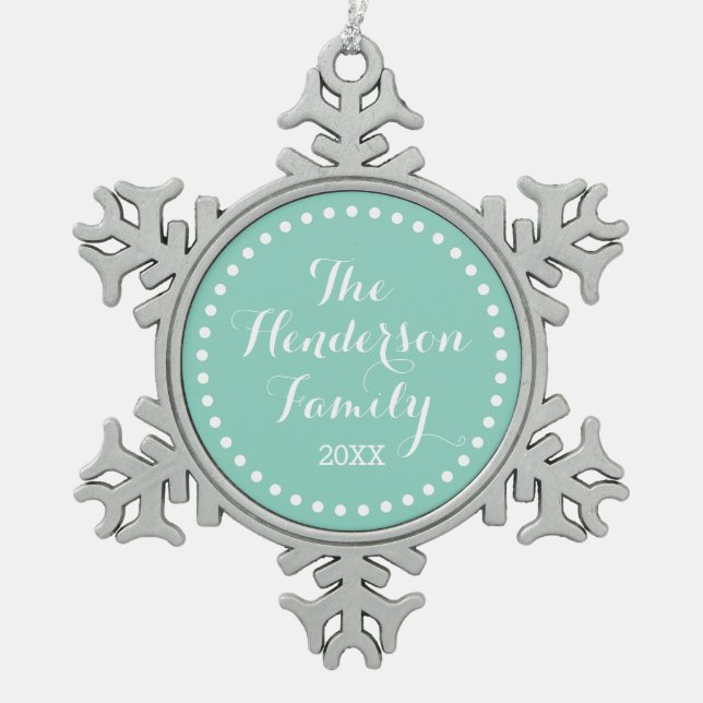 Ornement Flocon De Neige Aqua Famille Monogramme Garde Ornement de vacances (Devant)