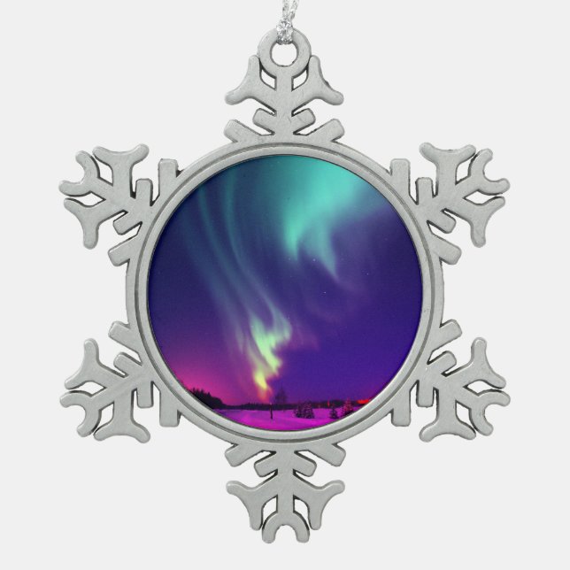 Ornement Flocon De Neige Aqua Northern Lights Alaskan Nights (Devant)