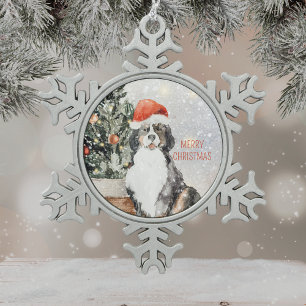 Ornement Flocon De Neige Aquarelle Bernese Mountain Dog Joyeux Noël