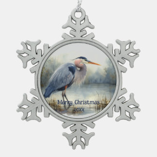 Ornement Flocon De Neige Aquarelle Great Blue Heron Bird Nature
