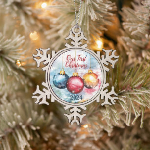 Ornement Flocon De Neige Aquarelle Trio des Baubles de Noël