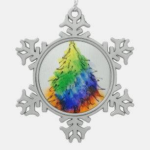 Ornement Flocon De Neige Arbre arc-en-ciel et rayures
