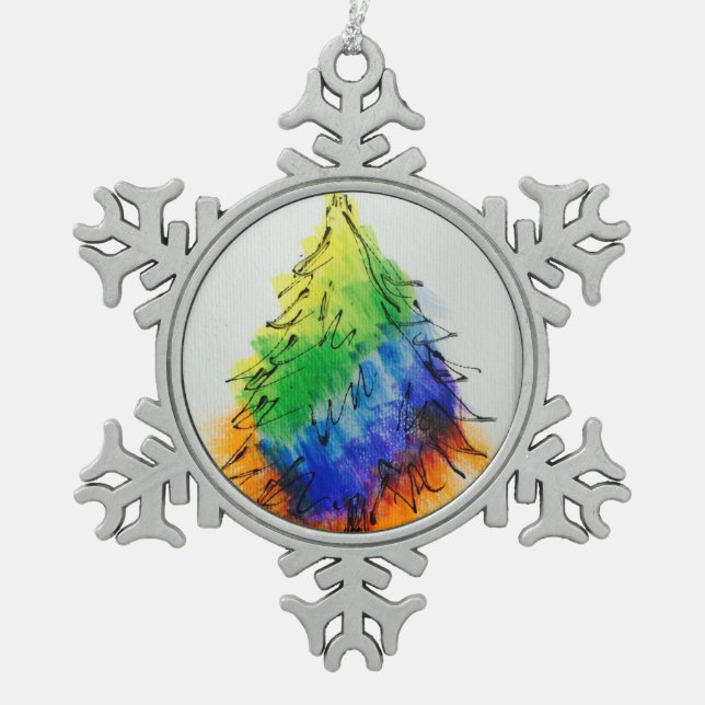 Ornement Flocon De Neige Arbre arc-en-ciel et rayures (Devant)