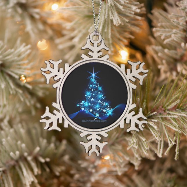 Ornement Flocon De Neige arbre de Noël stylisé SlipperyJoe bleu brillant s (Arbre)