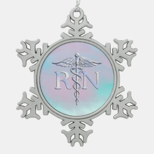 Ornement Flocon De Neige Argent comme RN Caduceus Médicale Mère Pearl