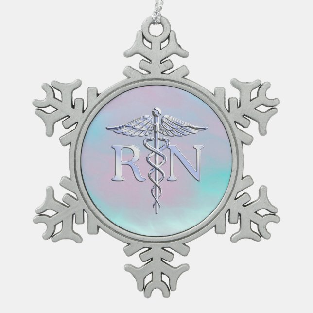 Ornement Flocon De Neige Argent comme RN Caduceus Médicale Mère Pearl (Devant)