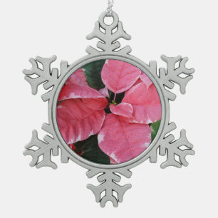Ornement Flocon De Neige Argent Star Marbre Poinsettias Pink Holiday Floral