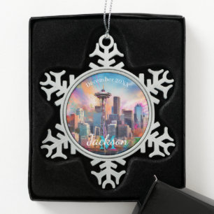 Ornement Flocon De Neige Art Abstrait de Seattle Skyline
