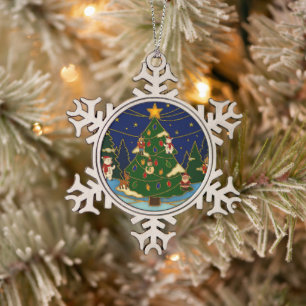 Ornement Flocon De Neige Art cloisonné Forêt fantaisiste Noël Classique