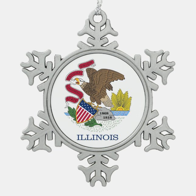 Ornement Flocon de Neige avec Drapeau de l'Illinoi (Devant)