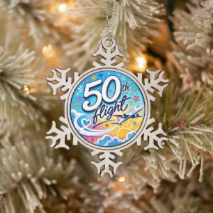 Ornement Flocon De Neige avion de 50e vol souvenir coloré