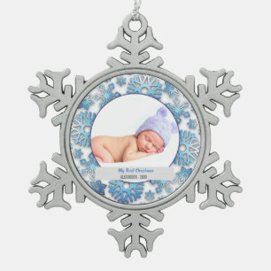 Ornement Flocon De Neige Baby Boy First Christmas Photo