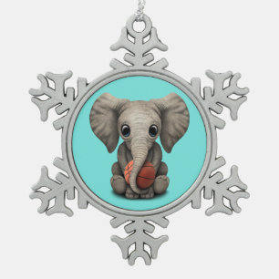 Ornement Flocon De Neige Baby Elephant Jouer Avec Le Basket-Ball