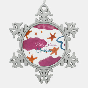 Ornement Flocon De Neige Baby shower nuages rose bleu ajouter nom aquarelle