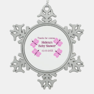 Ornement Flocon De Neige Baby shower papillon rose aquarelle ajouter nom