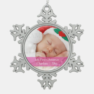 Ornement Flocon De Neige Babys First Christmas Modèle photo personnalisé
