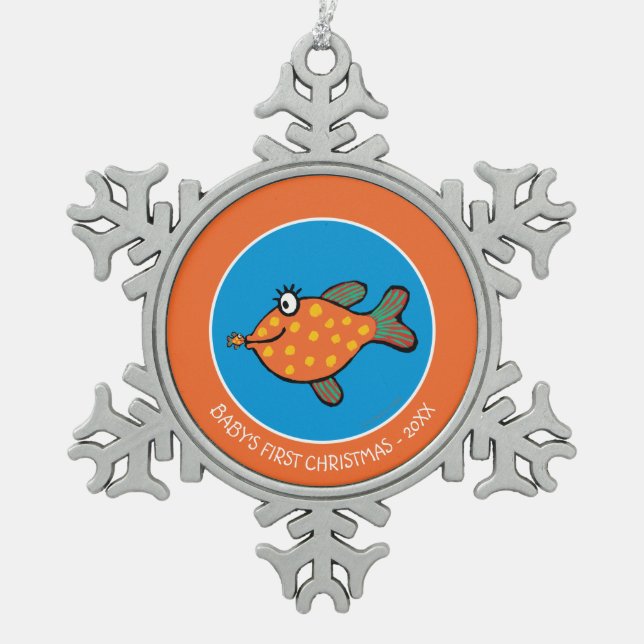 Ornement Flocon De Neige Baisers de poissons de maman et de bébé (Devant)