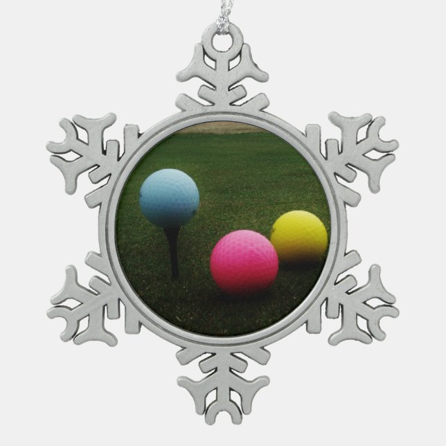 Ornement Flocon De Neige Ballons de golf JAUNE, ROSE ET BLEU (Devant)