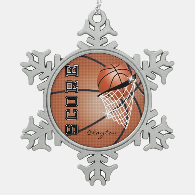 Ornement Flocon De Neige Basket-ball | Orange Brown | Personnalize (Devant)