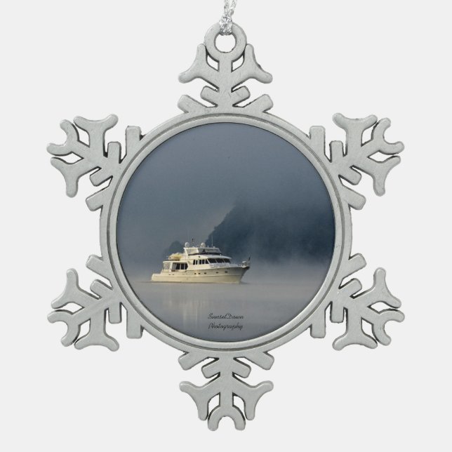 Ornement Flocon De Neige Bateau à Foggy Morning (Devant)