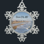 Ornement Flocon De Neige Beach at Ocean City<br><div class="desc">Tide rolling onto the beach at Ocean City,  Maryland in autumn</div>