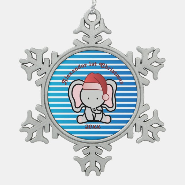 Ornement Flocon De Neige Bébé bleu personnalisé Nom du garçon Premier Noël  (Devant)