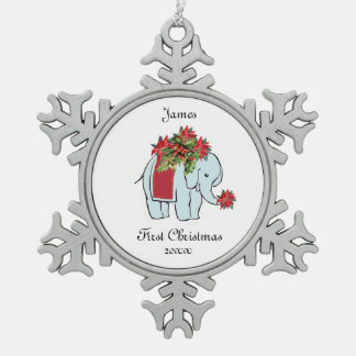 Ornement Flocon De Neige Bébé Eléphant bleu Premier ornement de noël