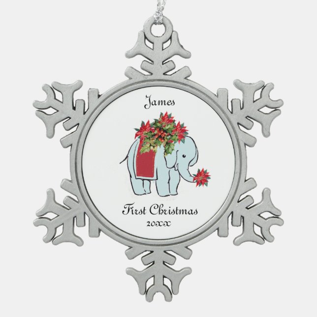 Ornement Flocon De Neige Bébé Eléphant bleu Premier ornement de noël (Devant)