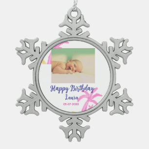 Ornement Flocon De Neige Bébé enfants 1er anniversaire ajouter le nom date 