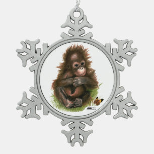Ornement Flocon De Neige Bébé orang-outan et papillon