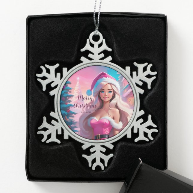 Ornement Flocon De Neige Belle fille de Noël rose 01 (Boîte)