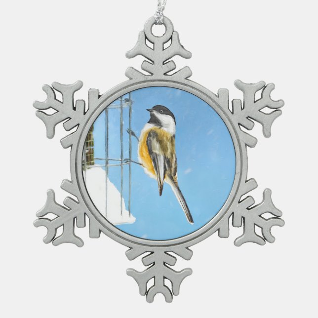 Ornement Flocon De Neige Bickadee sur la peinture d'alimentation - Oiseaux  (Devant)