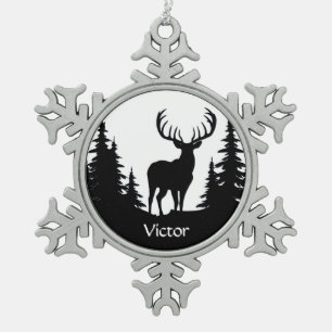 Ornement Flocon De Neige Big Buck Among Pine Trees Vector Nom Personnalisé