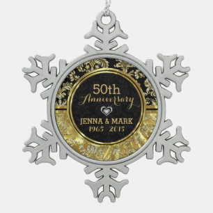 Ornement Flocon De Neige Black & Gold 50e anniversaire Mariage Ornament 2a