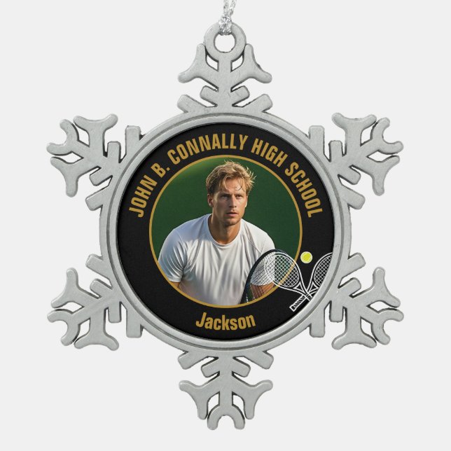 Ornement Flocon De Neige Black Gold Tennis Player Photo High School (Devant)