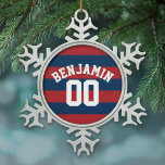 Ornement Flocon De Neige Bleu et rouge de la Marine Rugby Numéro de nom<br><div class="desc">Un sport personnalisé et un motif masculin pour les garçons et les garçons de votre famille.Ce design sportif est parfait pour tout athlète jouant au football ou au baseball. Un design audacieux et moderne avec une zone pour texte customisé ou monogramme. Si vous devez ajuster l'illustration ou modifier la police,...</div>